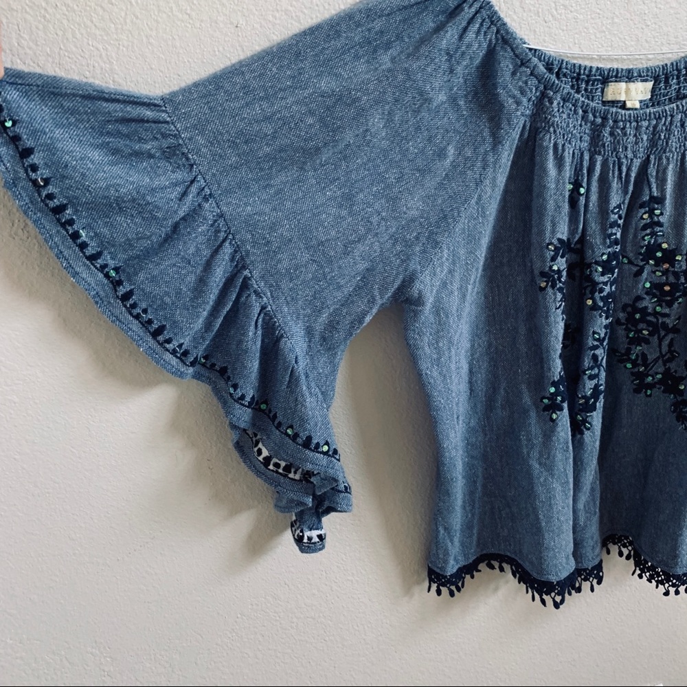 RUBY YAYA denim boho sequin top - Picture 2 of 8